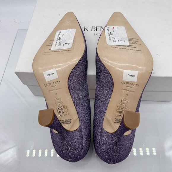 LK Bennett Dazzle Glitter Lilac Fabric Pointed Toe Flared Heel Pumps EU 38 US 8 - Picture 9 of 13